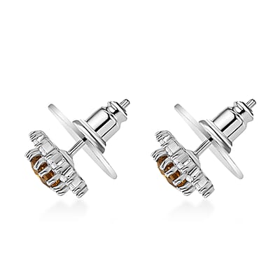 D'Joy Premium Brazilian Heliodor and White Zircon 2.15 ctw Sunburst Earrings in Rhodium Over Sterling Silver