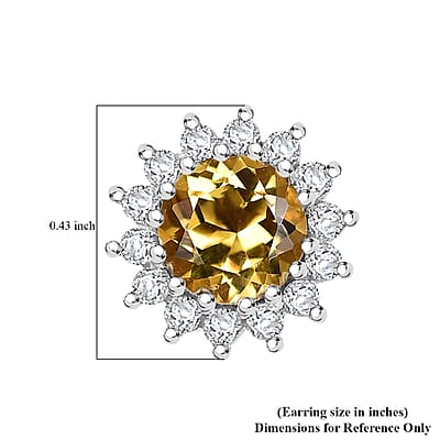D'Joy Premium Brazilian Heliodor and White Zircon 2.15 ctw Sunburst Earrings in Rhodium Over Sterling Silver