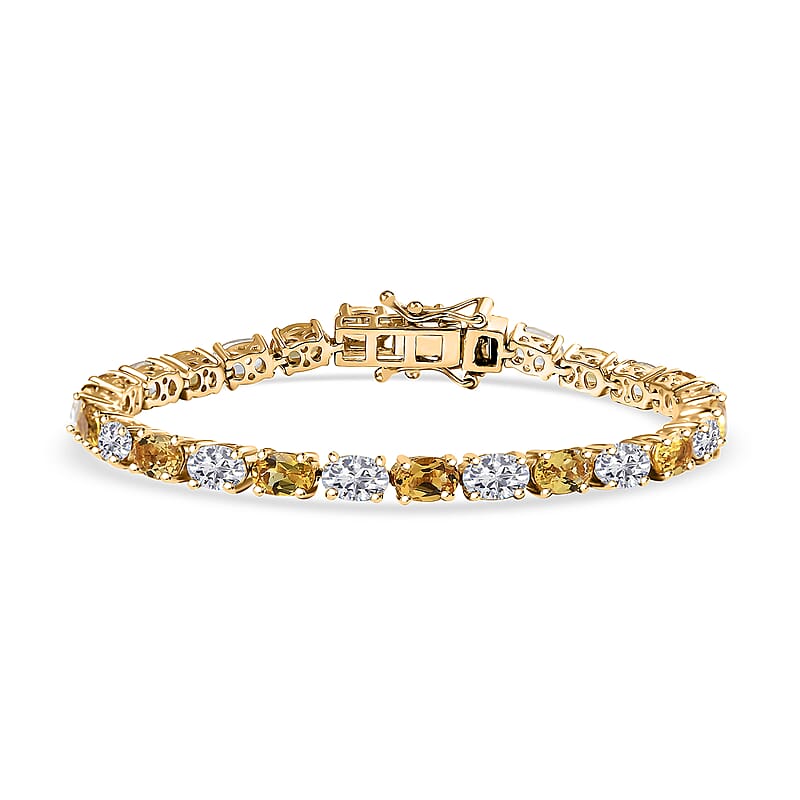 D'Joy Premium Brazilian Heliodor and White Topaz 13.80 ctw Tennis Bracelet in 18K Vermeil Yellow Gold Over Sterling Silver (6.50 In)