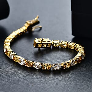 D'Joy Premium Brazilian Heliodor and White Topaz 13.80 ctw Tennis Bracelet in 18K Vermeil Yellow Gold Over Sterling Silver (6.50 In)