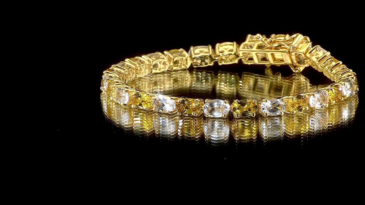 Premium Brazilian Heliodor and White Topaz 13.80 ctw Tennis Bracelet in 18K Vermeil Yellow Gold Over Sterling Silver (6.50 In)