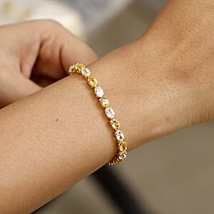 D'Joy Premium Brazilian Heliodor and White Topaz 13.80 ctw Tennis Bracelet in 18K Vermeil Yellow Gold Over Sterling Silver (6.50 In)