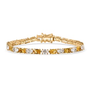 D'Joy Premium Brazilian Heliodor and White Topaz 15.40 ctw Tennis Bracelet in 18K Vermeil Yellow Gold Over Sterling Silver (7.25 In)
