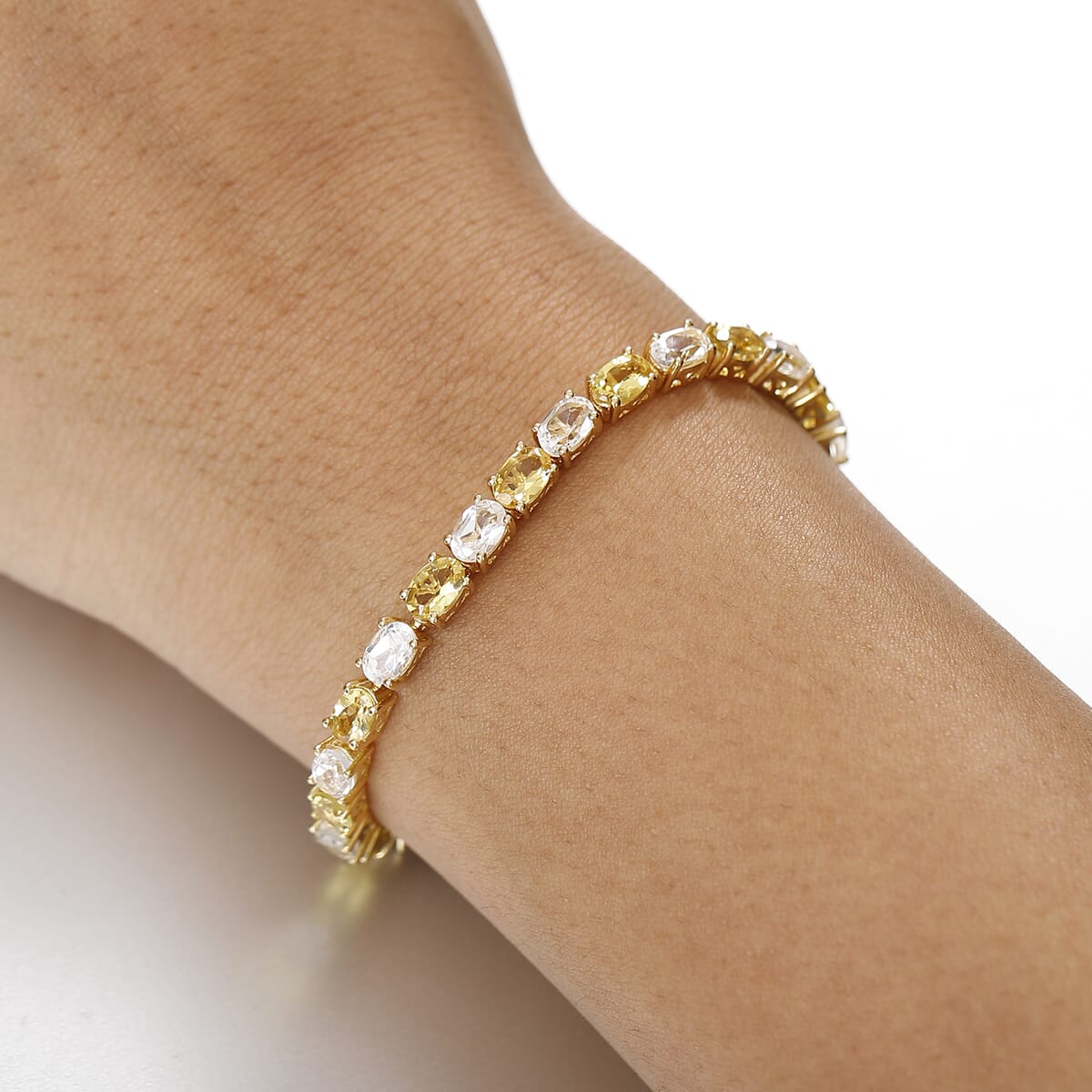 D'Joy Premium Brazilian Heliodor and White Topaz 15.40 ctw Tennis Bracelet in 18K Vermeil Yellow Gold Over Sterling Silver (7.25 In) image number 2