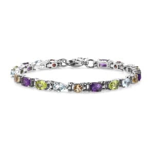 Multi Gemstone 8.90 ctw Cascade Bracelet in Stainless Steel (6.50-8.0In)