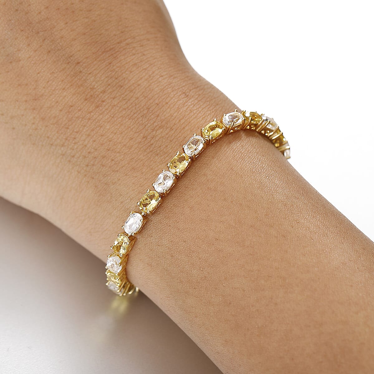 D'Joy Premium Brazilian Heliodor and White Topaz 16.90 ctw Tennis Bracelet in 18K Vermeil Yellow Gold Over Sterling Silver (8.00 In) image number 2
