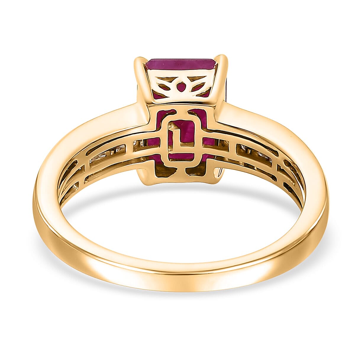 Luxoro AAA Royal Ruby and Diamond I2 3.50 ctw Ring in 10K Yellow Gold (Size 10.0) image number 4