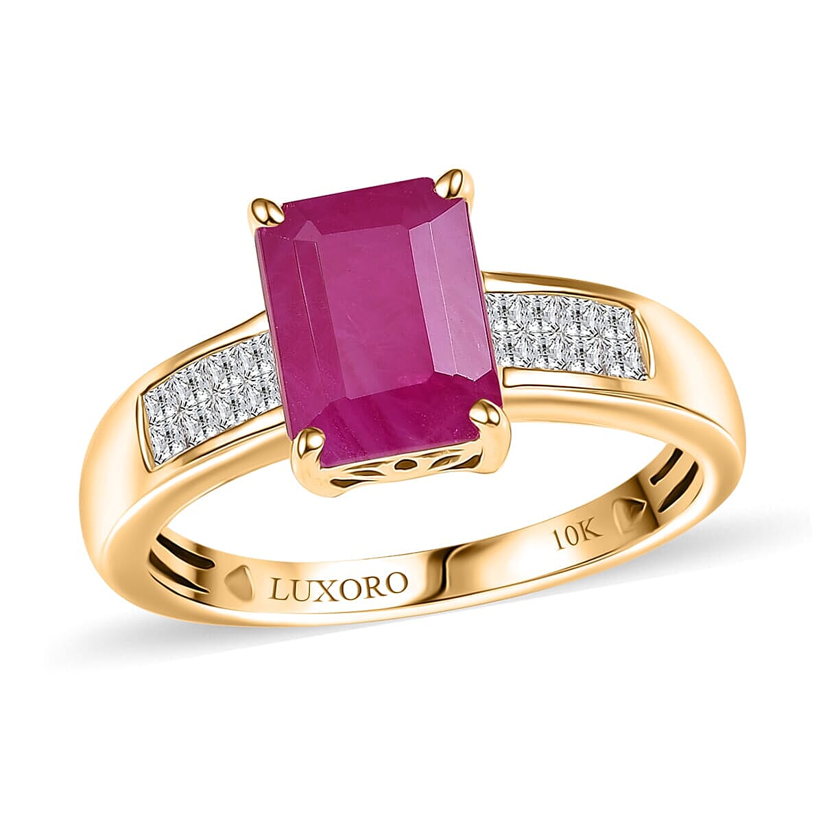 Luxoro AAA Royal Ruby and Diamond I2 3.50 ctw Ring in 10K Yellow Gold (Size 10.5) image number 0