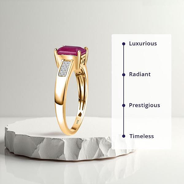 Luxoro AAA Royal Ruby and Diamond I2 3.50 ctw Ring in 10K Yellow Gold (Size 11.0)