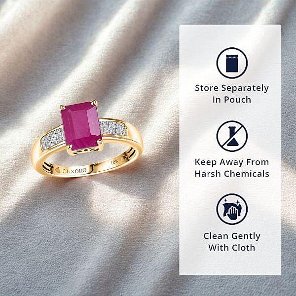 Luxoro AAA Royal Ruby and Diamond I2 3.50 ctw Ring in 10K Yellow Gold (Size 11.0)