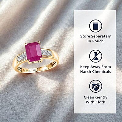 Luxoro AAA Royal Ruby and Diamond I2 3.50 ctw Ring in 10K Yellow Gold (Size 11.0)