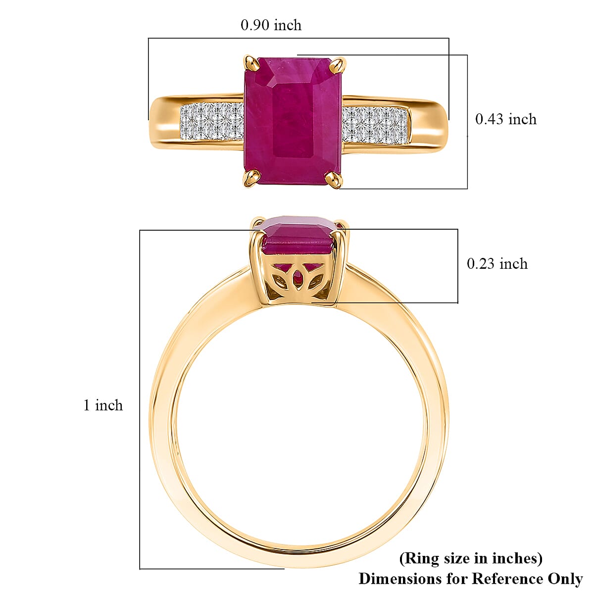 Luxoro AAA Royal Ruby and Diamond I2 3.50 ctw Ring in 10K Yellow Gold (Size 7.0) image number 5