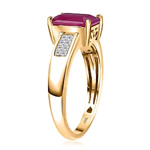 Luxoro AAA Royal Ruby and Diamond I2 3.50 ctw Ring in 10K Yellow Gold (Size 7.5)