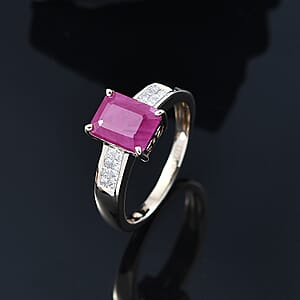 Luxoro AAA Royal Ruby and Diamond I2 3.50 ctw Ring in 10K Yellow Gold (Size 9.0)