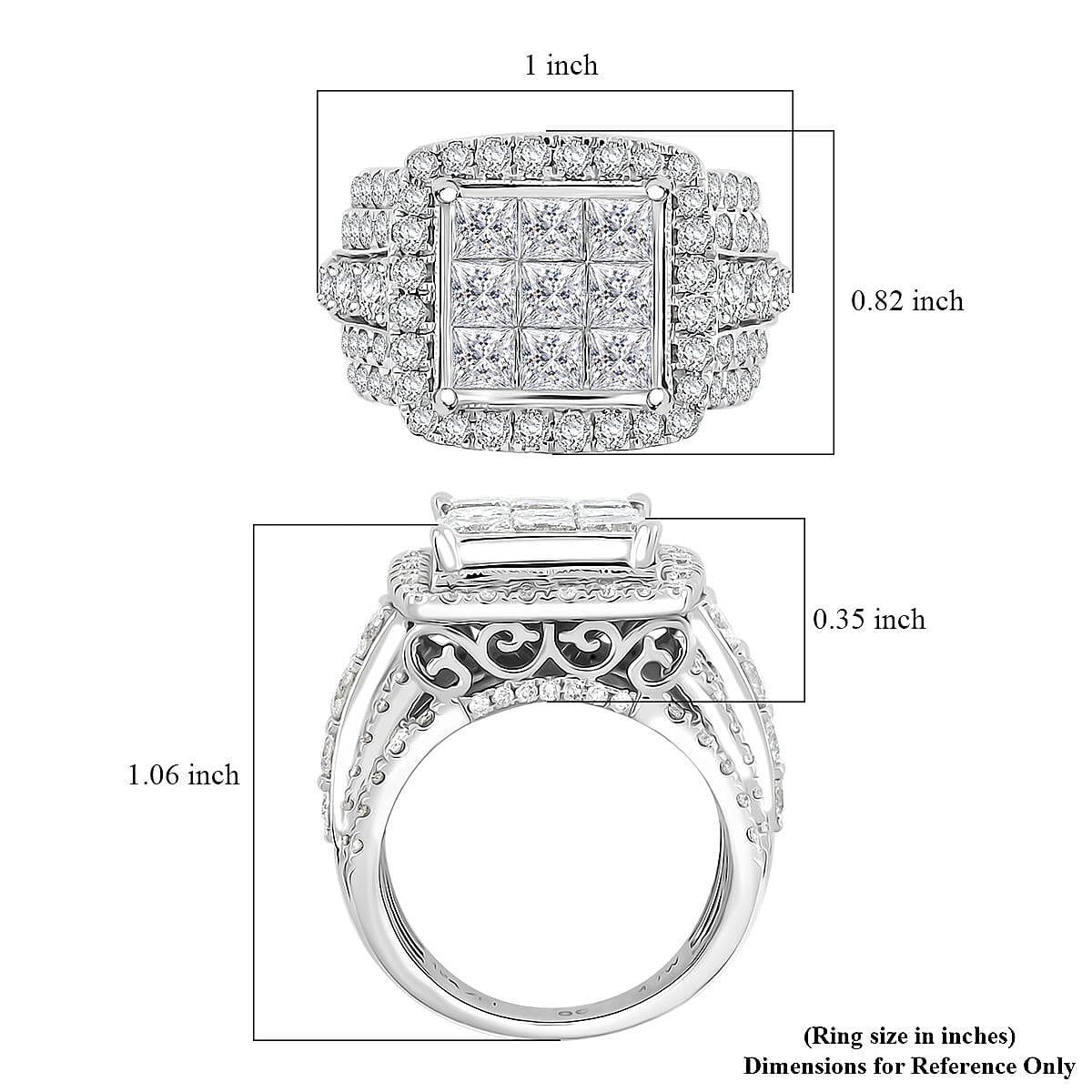 NY Closeout Deal Princess Cut Diamond G-H SI-I1 4.00 ctw Ring in 10K White Gold (Size 10.0) 9.68 Grams (Delivery in 7-10 days)