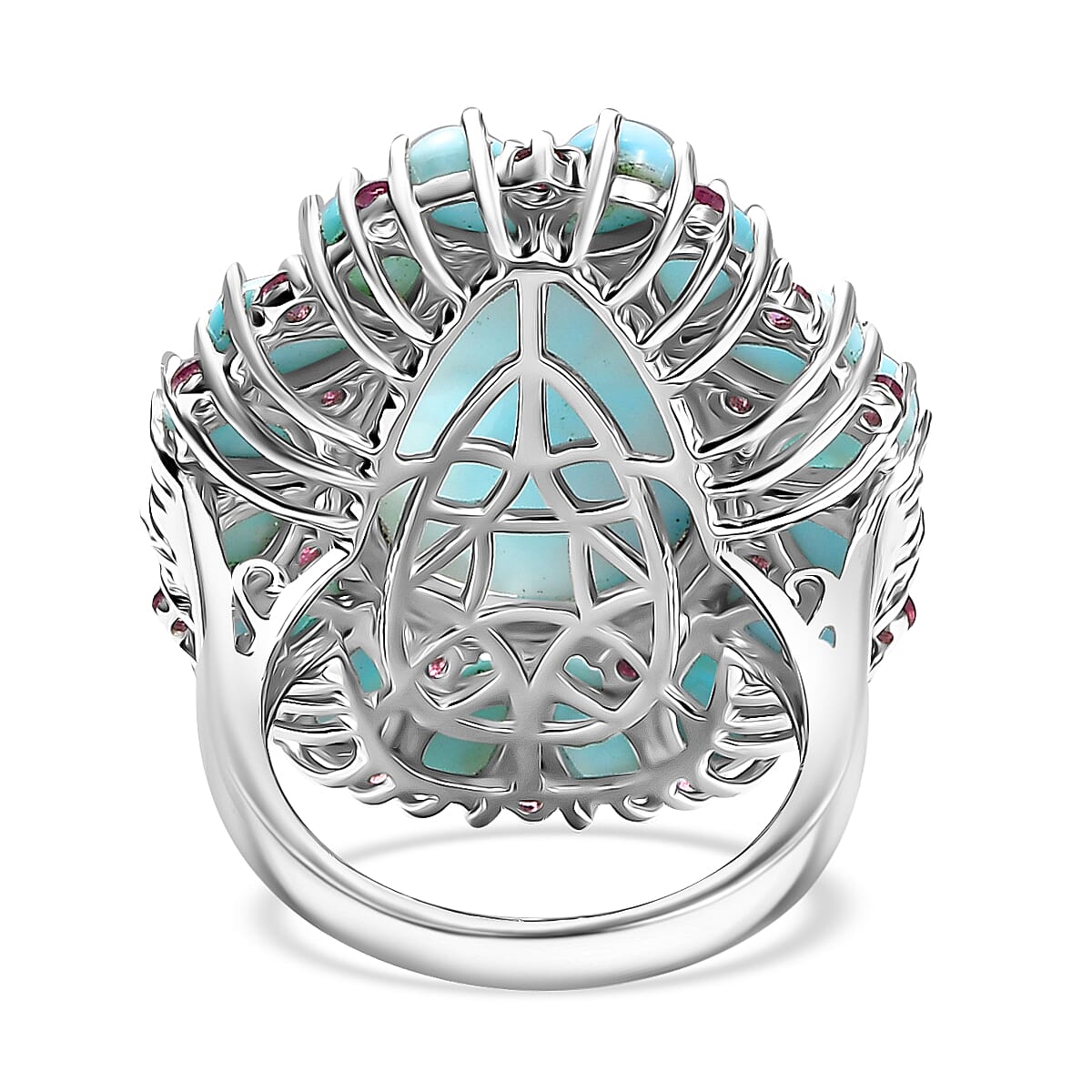 D'Joy Premium Larimar and Orissa Rhodolite Garnet 21.35 ctw Floral Ring in Rhodium Over Sterling Silver (Size 8.0) image number 4