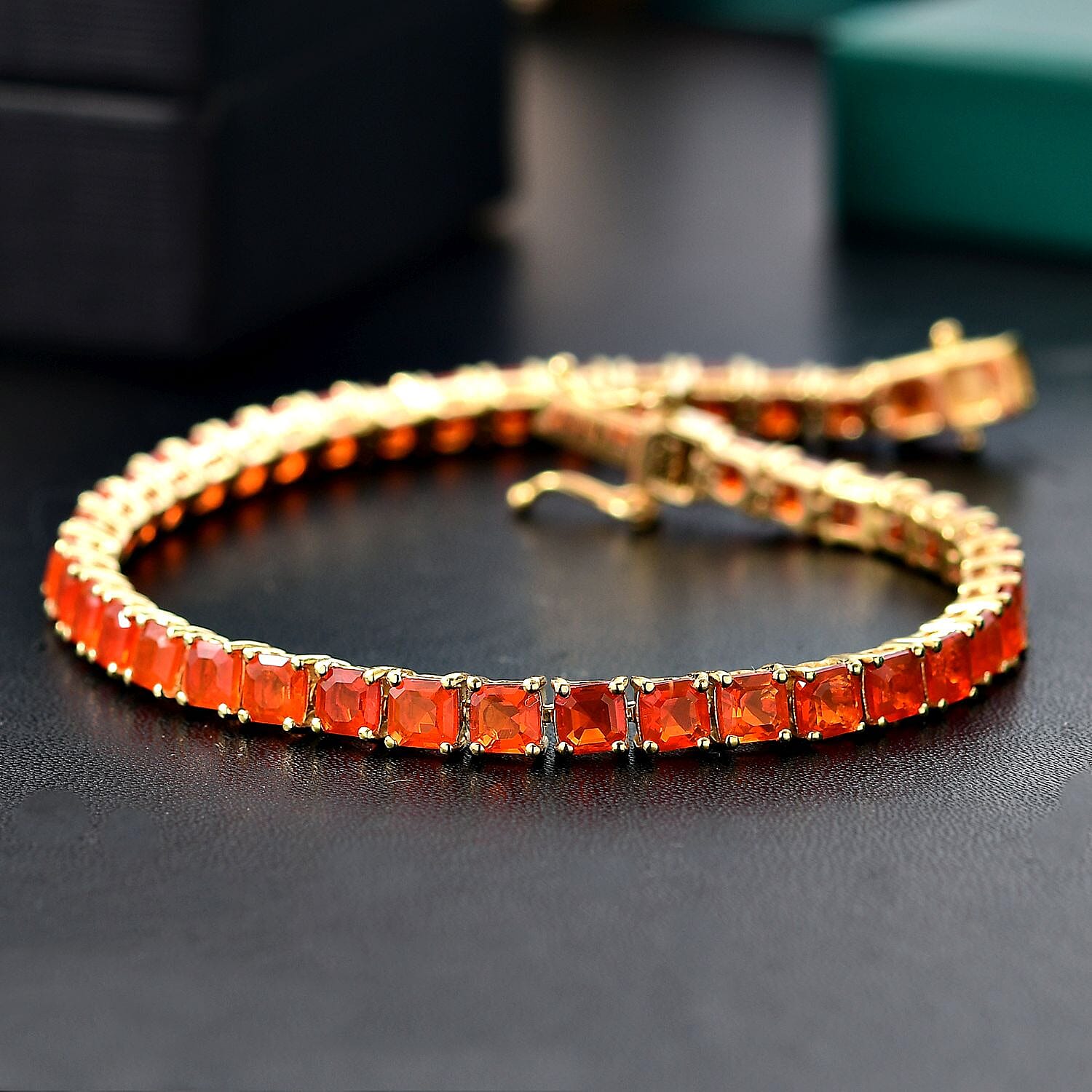 Crimson Fire Opal 8.58 ctw Bracelet in 18K Vermeil Yellow Gold Over Sterling Silver (7.50 In)