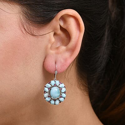 D'Joy Premium Larimar and Orissa Rhodolite Garnet 24.20 ctw Lever Back Earrings in Rhodium Over Sterling Silver