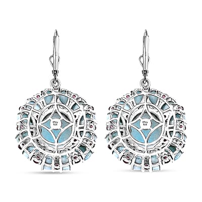 D'Joy Premium Larimar and Orissa Rhodolite Garnet 24.20 ctw Lever Back Earrings in Rhodium Over Sterling Silver