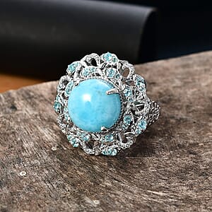 D'Joy Larimar and Multi Gemstone 12.50 ctw Fish Ring in Rhodium Over Sterling Silver (Size 10.0)
