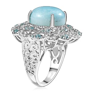 D'Joy Larimar and Multi Gemstone 12.50 ctw Fish Ring in Rhodium Over Sterling Silver (Size 10.0)