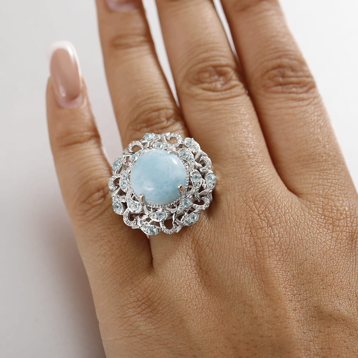 Larimar, Multi Gemstone Ring in Rhodium Over Sterling Silver (Size 11.0) 12.50 ctw image number 2