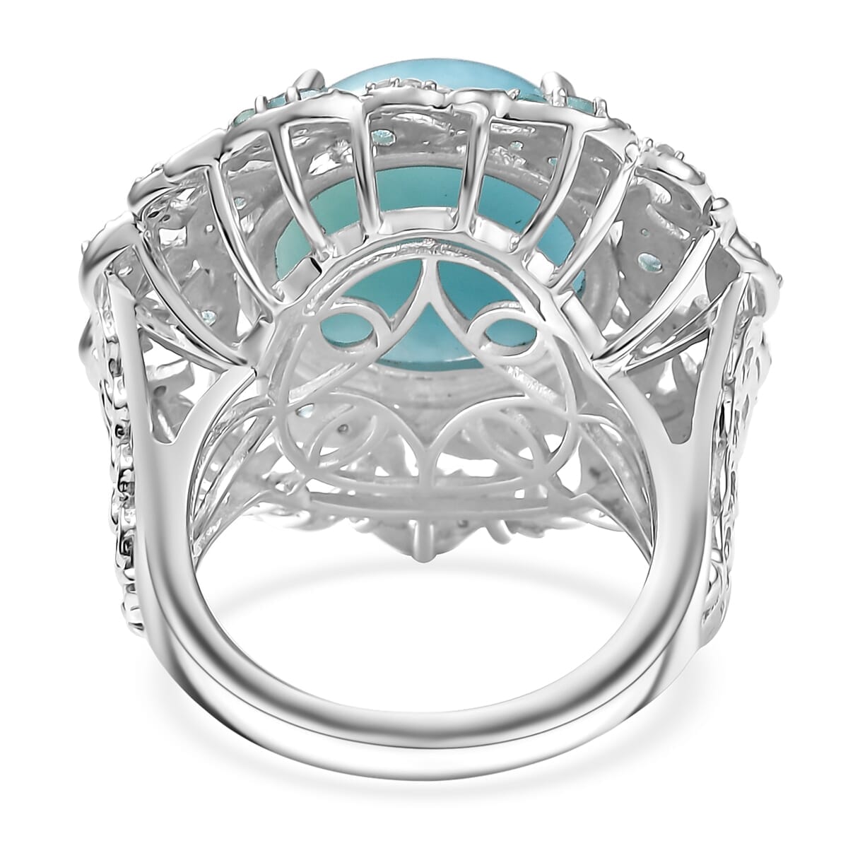 Larimar, Multi Gemstone Ring in Rhodium Over Sterling Silver (Size 11.0) 12.50 ctw image number 4