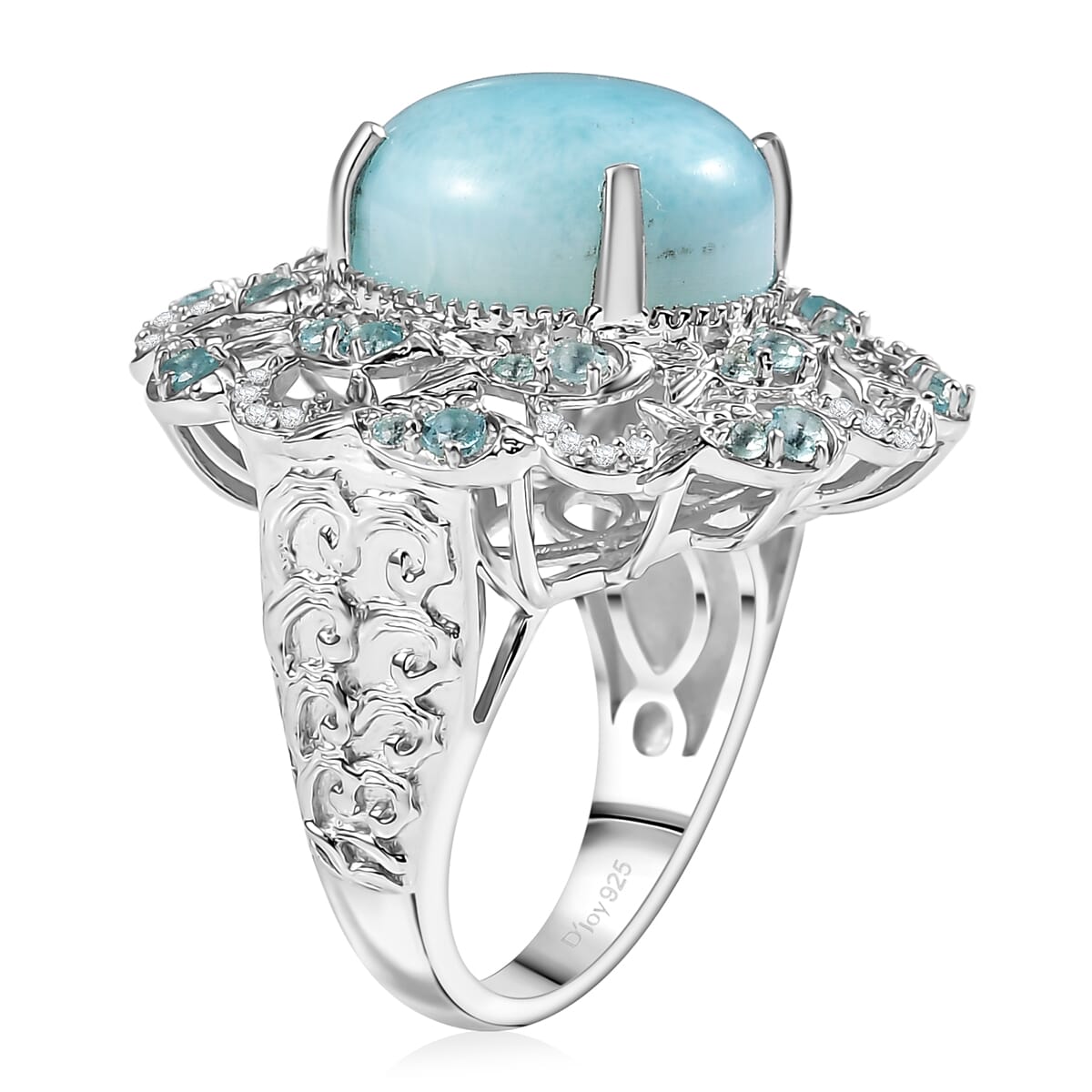 D'Joy Larimar and Multi Gemstone 12.50 ctw Fish Ring in Rhodium Over Sterling Silver (Size 6.0) image number 3