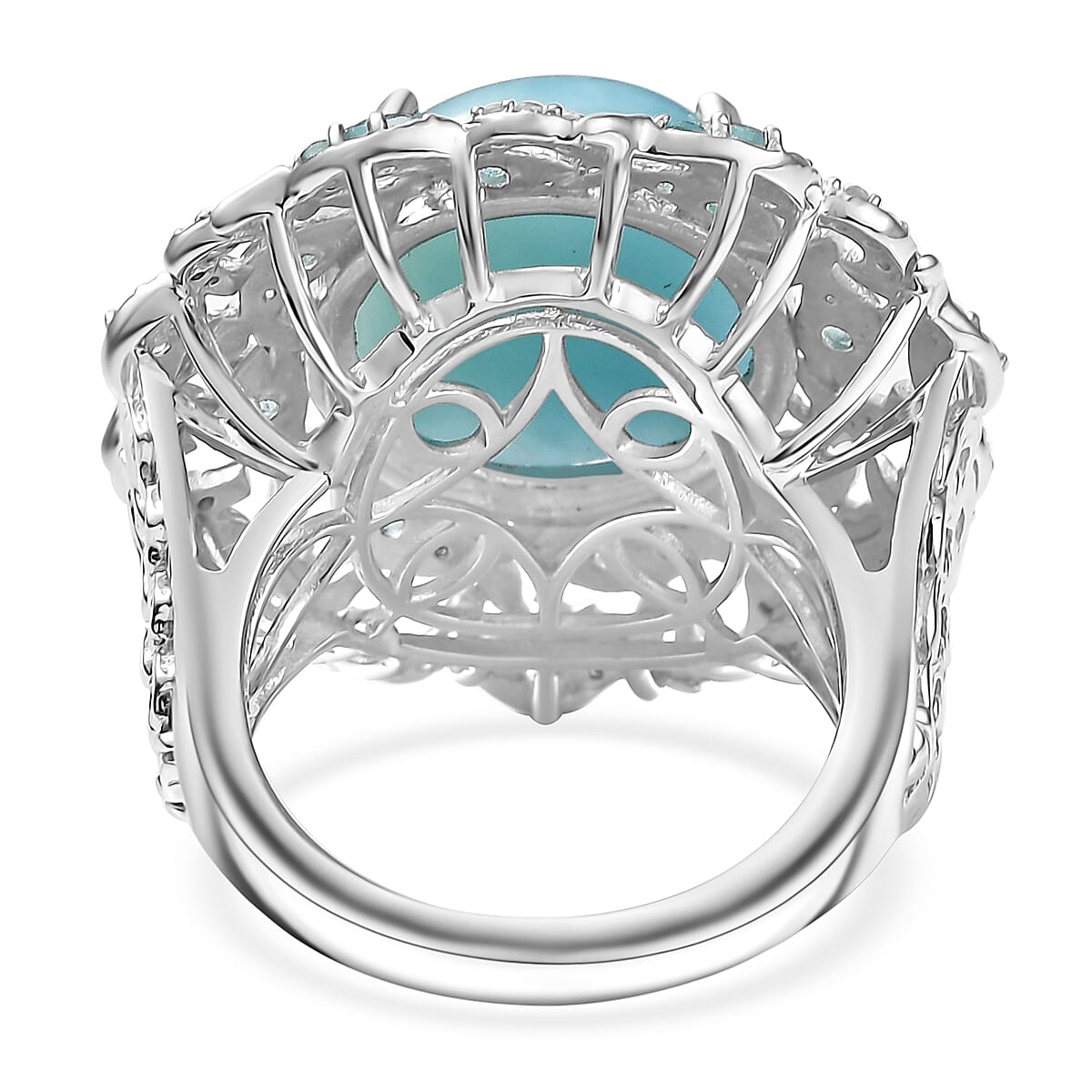 D'Joy Larimar and Multi Gemstone 12.50 ctw Fish Ring in Rhodium Over Sterling Silver (Size 7.0)