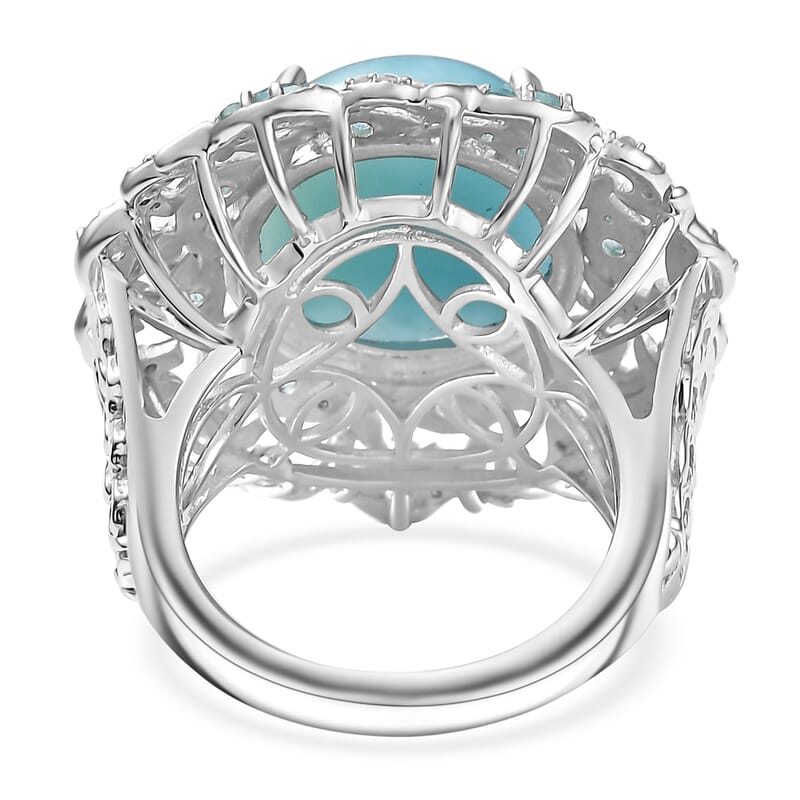 D'Joy Larimar and Multi Gemstone 12.50 ctw Fish Ring in Rhodium Over Sterling Silver (Size 7.0)