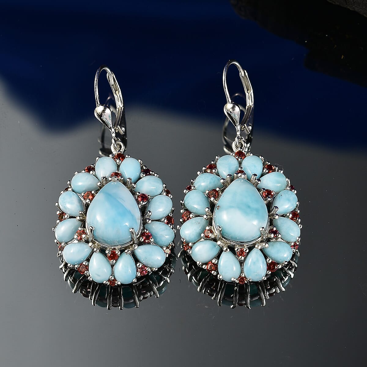 D'Joy Premium Larimar and Orissa Rhodolite Garnet 23.25 ctw Lever Back Earrings in Rhodium Over Sterling Silver image number 1