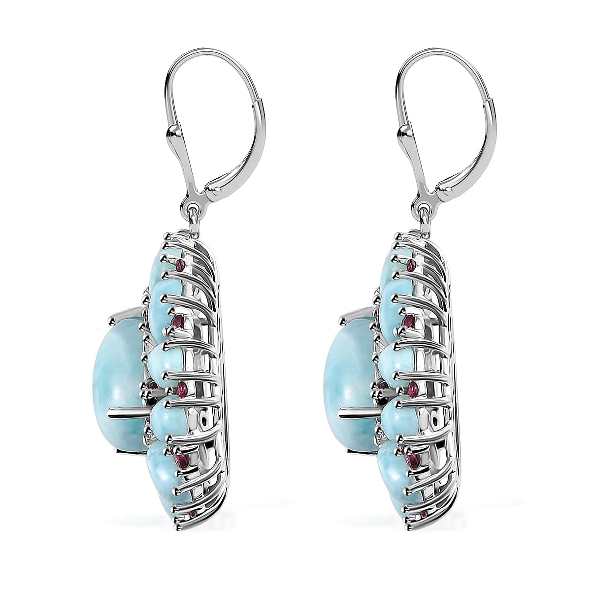 D'Joy Premium Larimar and Orissa Rhodolite Garnet 23.25 ctw Lever Back Earrings in Rhodium Over Sterling Silver image number 3