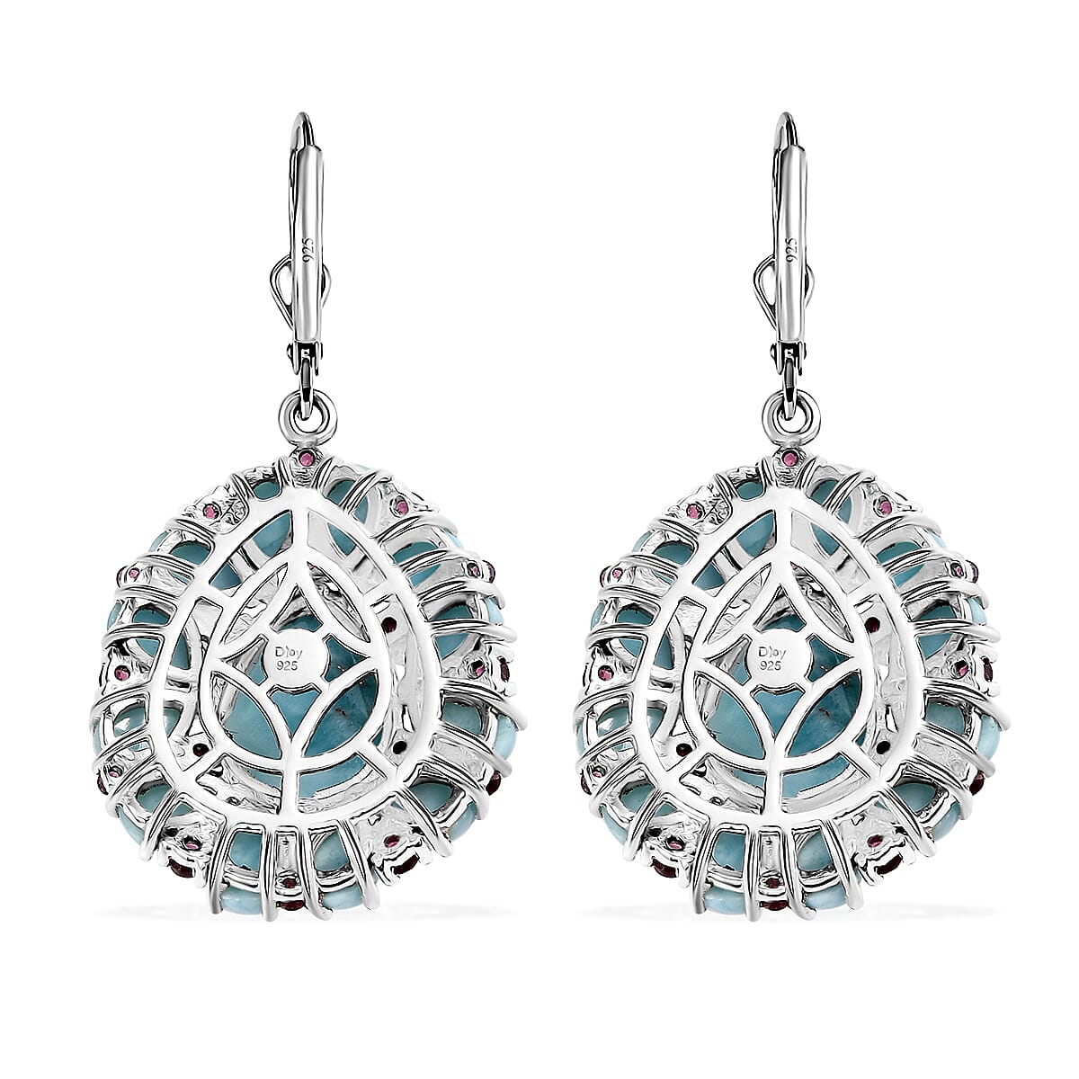 D'Joy Premium Larimar and Orissa Rhodolite Garnet 23.25 ctw Lever Back Earrings in Rhodium Over Sterling Silver image number 4