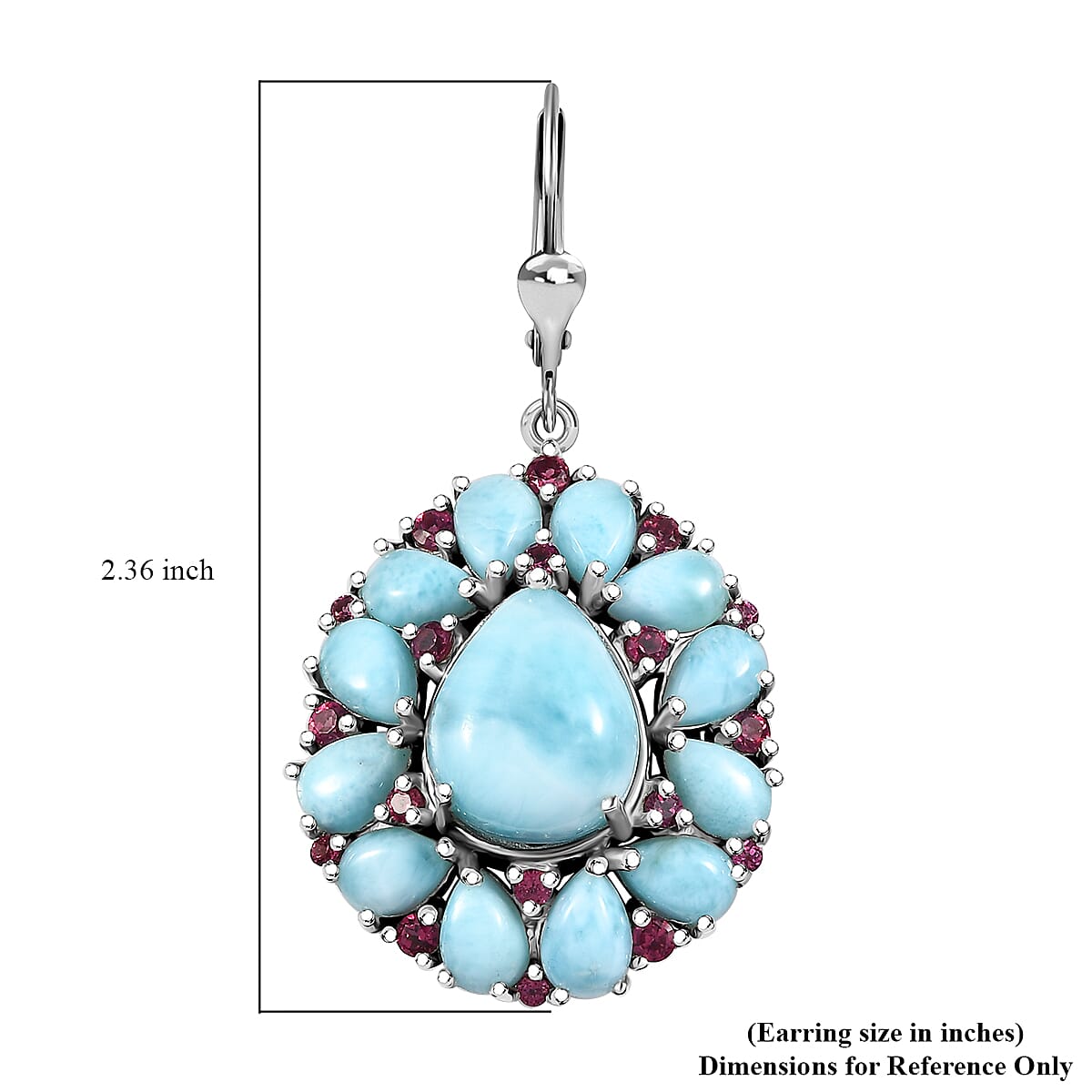 D'Joy Premium Larimar and Orissa Rhodolite Garnet 23.25 ctw Lever Back Earrings in Rhodium Over Sterling Silver image number 5