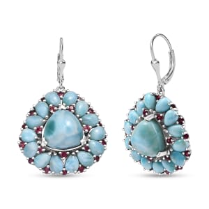Premium Larimar and Orissa Rhodolite Garnet 27.25 ctw Lever Back Earrings in Rhodium Over Sterling Silver
