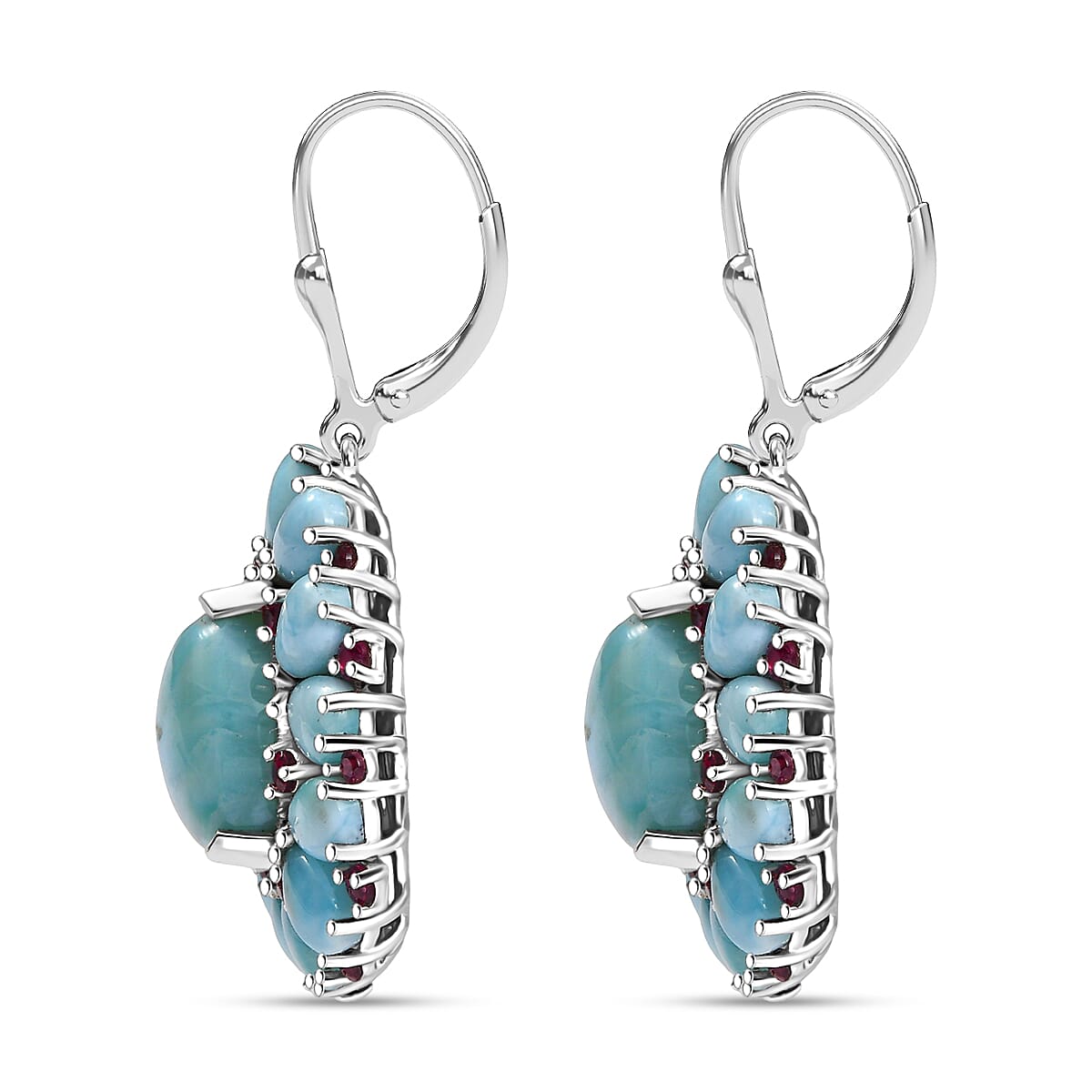 D'Joy Premium Larimar and Orissa Rhodolite Garnet 27.25 ctw Lever Back Earrings in Rhodium Over Sterling Silver image number 3