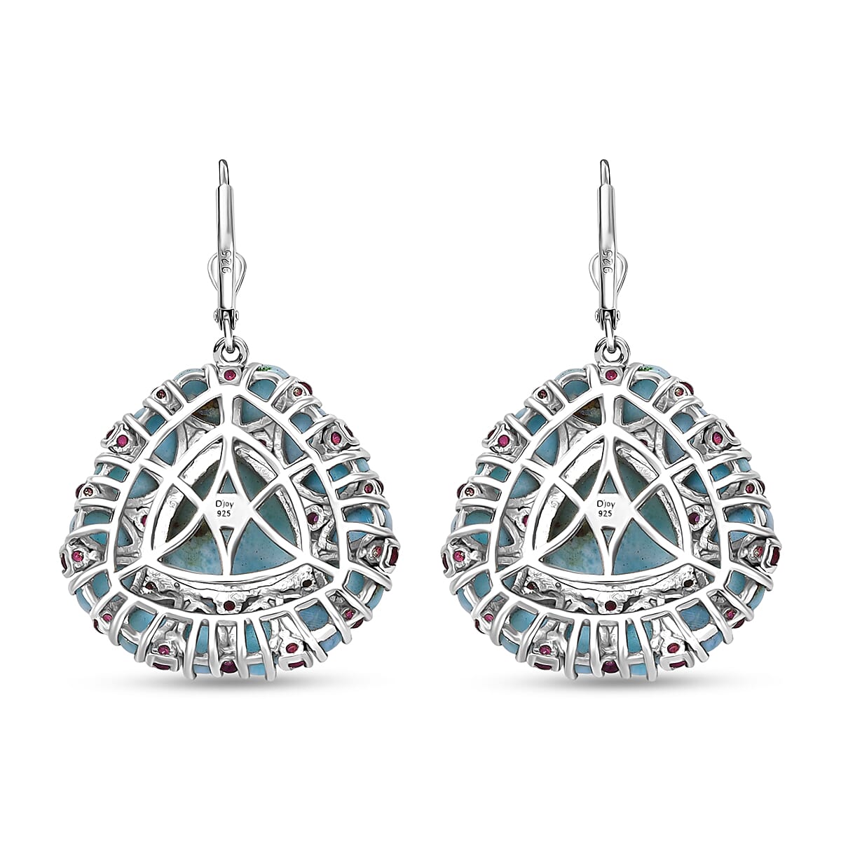 D'Joy Premium Larimar and Orissa Rhodolite Garnet 27.25 ctw Lever Back Earrings in Rhodium Over Sterling Silver image number 4