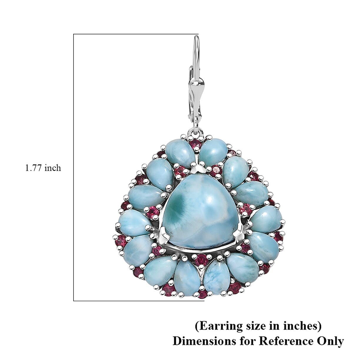D'Joy Premium Larimar and Orissa Rhodolite Garnet 27.25 ctw Lever Back Earrings in Rhodium Over Sterling Silver image number 5
