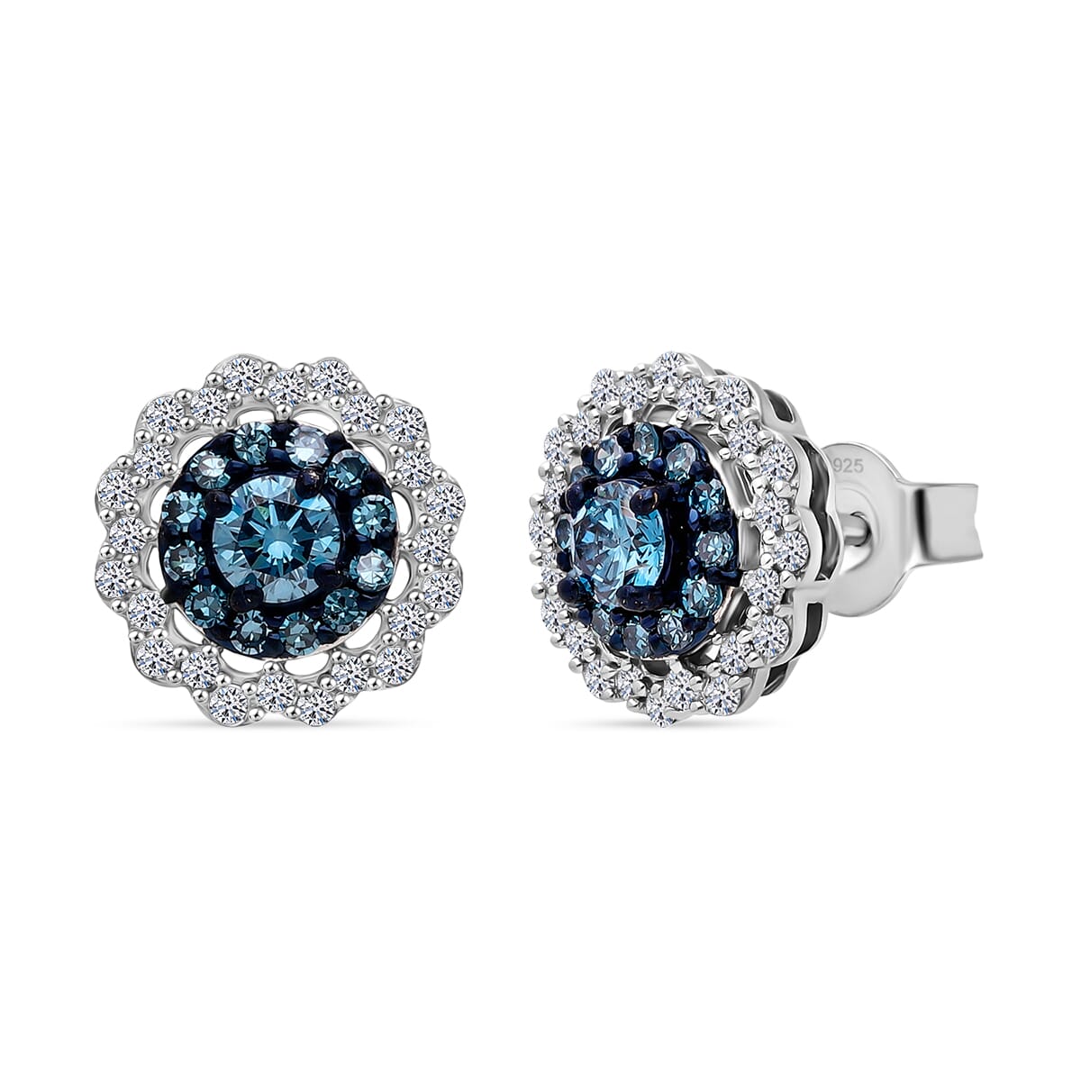 Luxuriant Lab Grown Blue and White Diamond SI 1.00 ctw Ocean Empress Earrings in Rhodium Over Sterling Silver image number 0