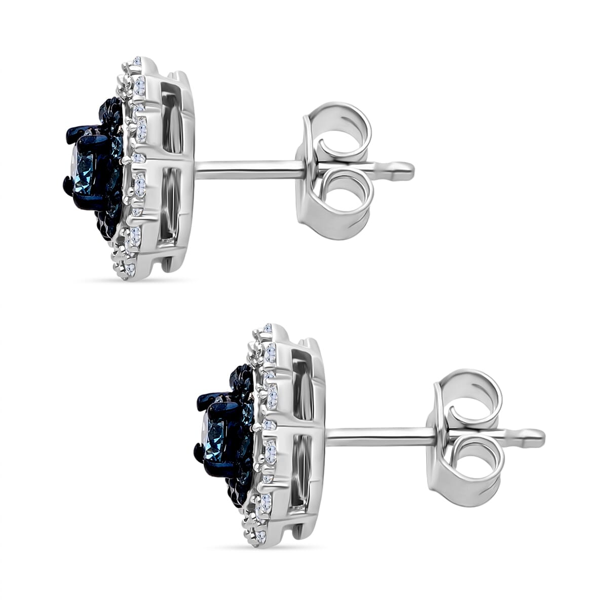 Luxuriant Lab Grown Blue and White Diamond SI 1.00 ctw Ocean Empress Earrings in Rhodium Over Sterling Silver image number 2