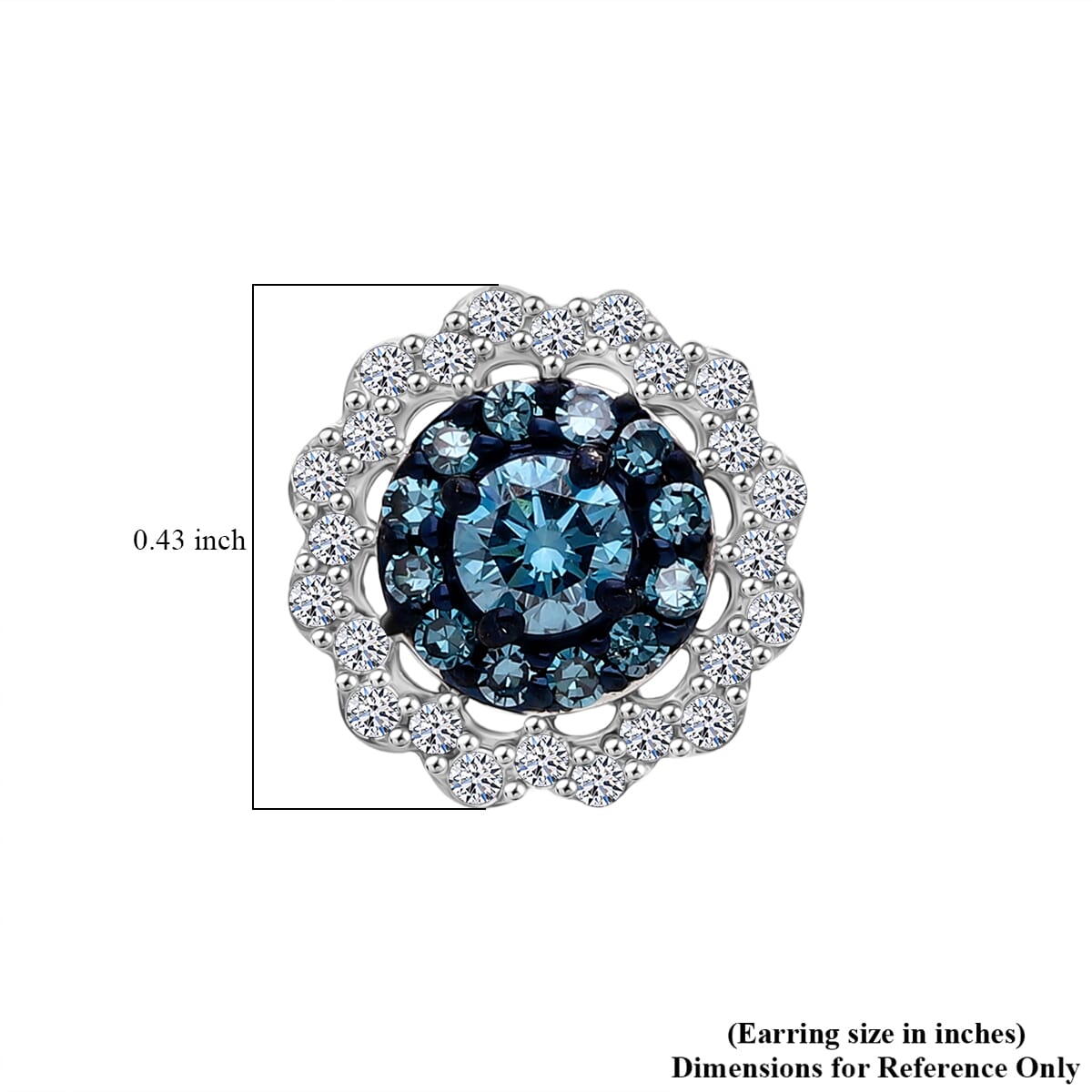 Luxuriant Lab Grown Blue and White Diamond SI 1.00 ctw Ocean Empress Earrings in Rhodium Over Sterling Silver image number 3