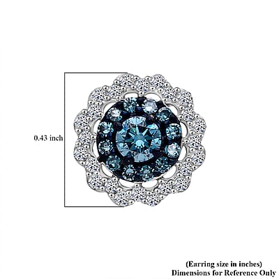 Luxuriant Lab Grown Blue Diamond (IR), Lab Grown White Diamond SI 1.00 ctw Ocean Empress Earrings in Rhodium Over Sterling Silver