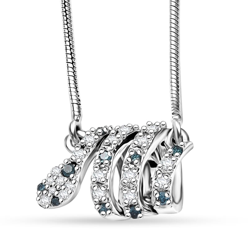 GP Trionfo Collection Blue and White Diamond 0.21 ctw Serpent Necklace 18 Inches in Rhodium Over Sterling Silver