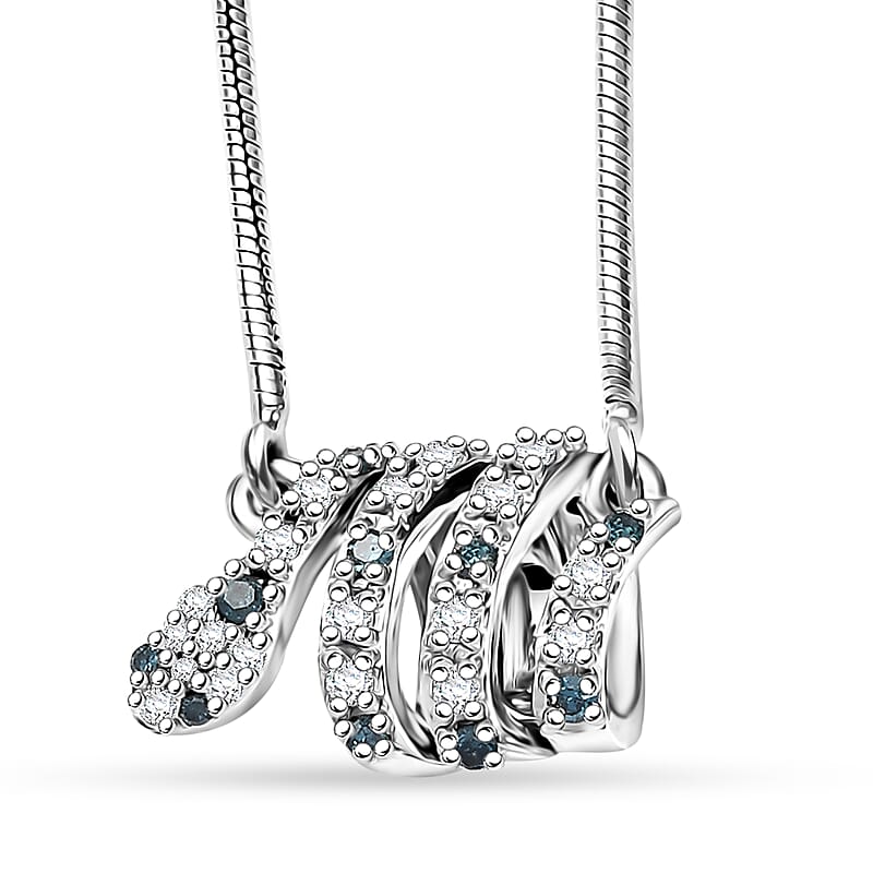 GP Trionfo Collection Blue and White Diamond 0.21 ctw Serpent Necklace 18 Inches in Rhodium Over Sterling Silver