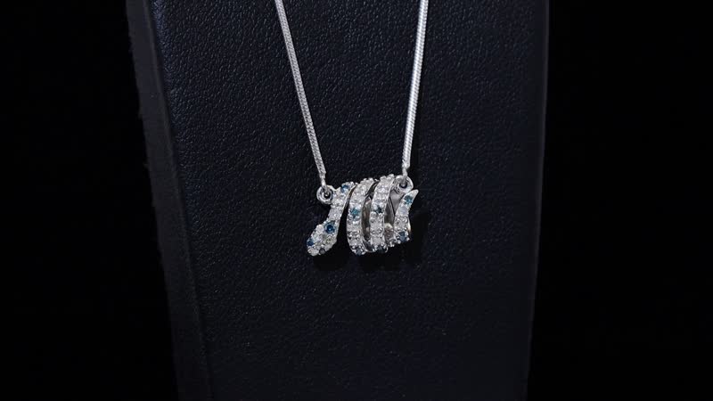 GP Trionfo Collection Blue and White Diamond 0.21 ctw Serpent Necklace 18 Inches in Rhodium Over Sterling Silver