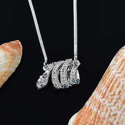 GP Trionfo Collection Blue and White Diamond 0.21 ctw Serpent Necklace 18 Inches in Rhodium Over Sterling Silver