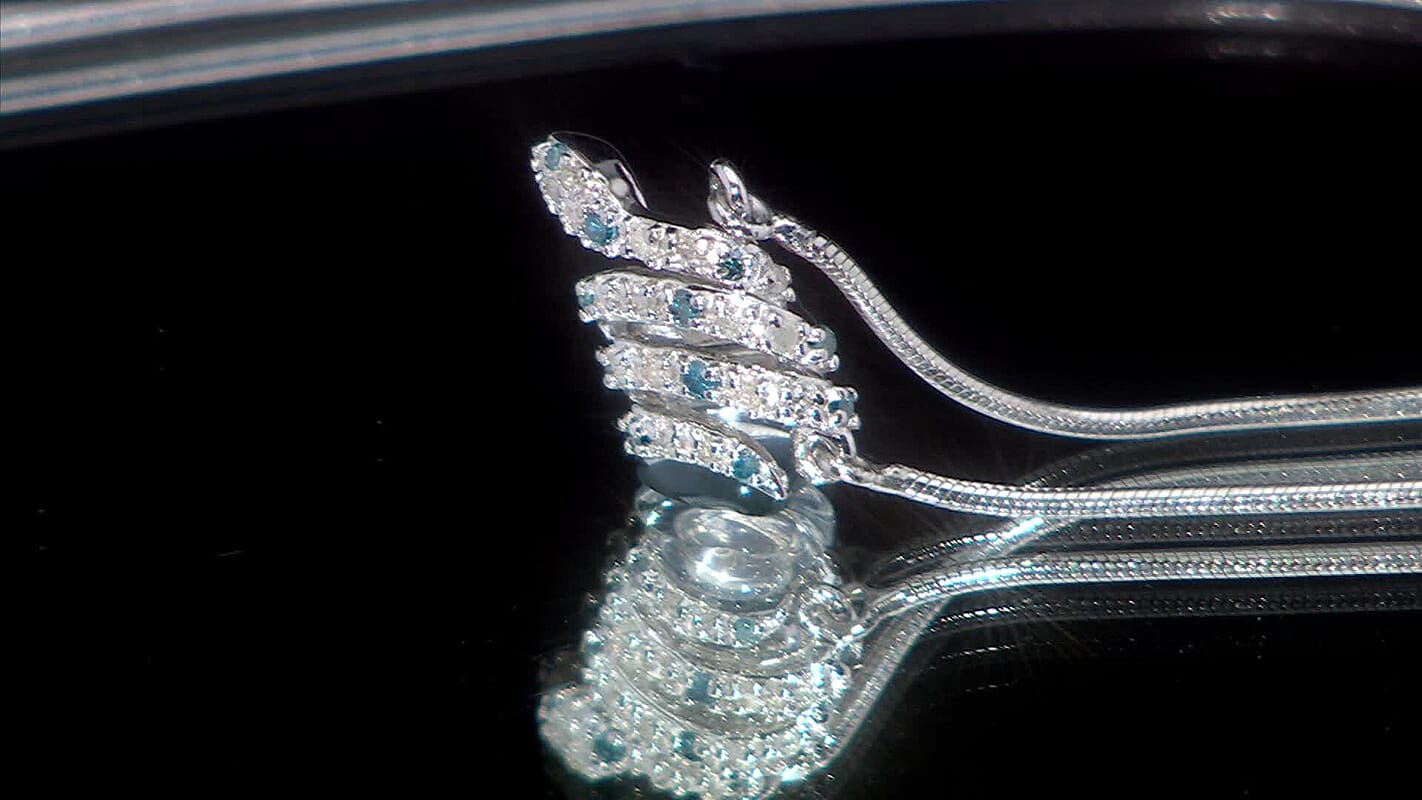 GP Trionfo Collection Blue and White Diamond 0.21 ctw Serpent Necklace 18 Inches in Rhodium Over Sterling Silver