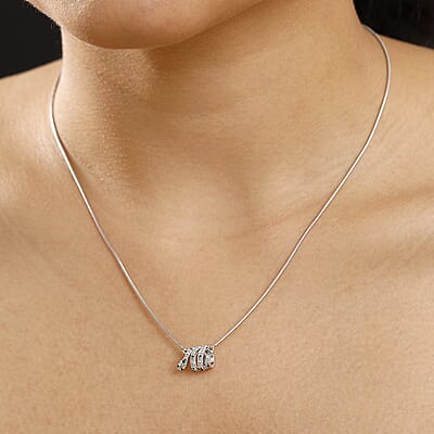 GP Trionfo Collection Blue and White Diamond 0.21 ctw Serpent Necklace 18 Inches in Rhodium Over Sterling Silver