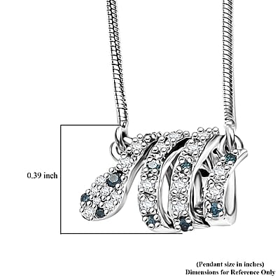GP Trionfo Collection Blue and White Diamond 0.21 ctw Serpent Necklace 18 Inches in Rhodium Over Sterling Silver