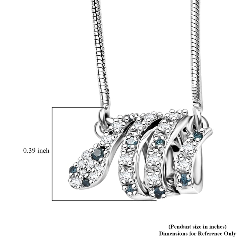 GP Trionfo Collection Blue and White Diamond 0.21 ctw Serpent Necklace 18 Inches in Rhodium Over Sterling Silver